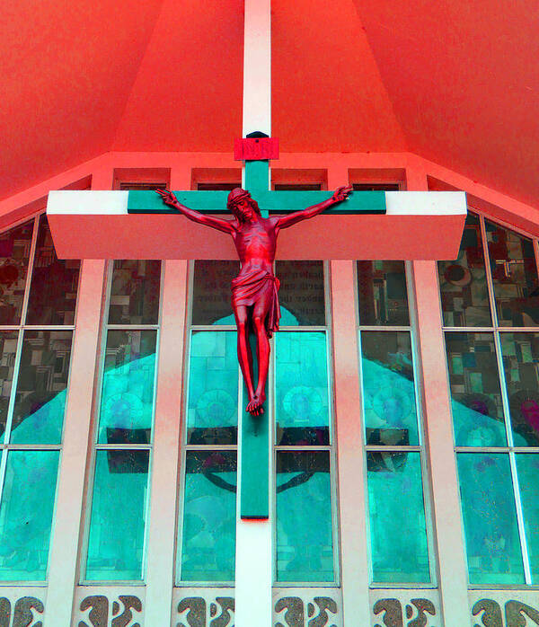 Church Art Print featuring the photograph Church Crucifix Red by Laurie Tsemak