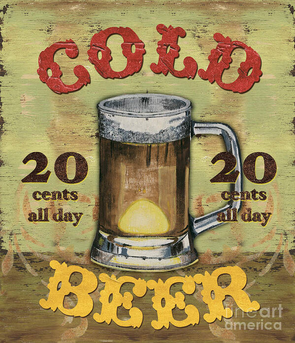 Food Art Print featuring the painting Cold Beer by Debbie DeWitt