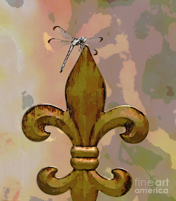 Fleur De Lis Art Print featuring the photograph Dragonfly on Fleur De Lis by Luana K Perez