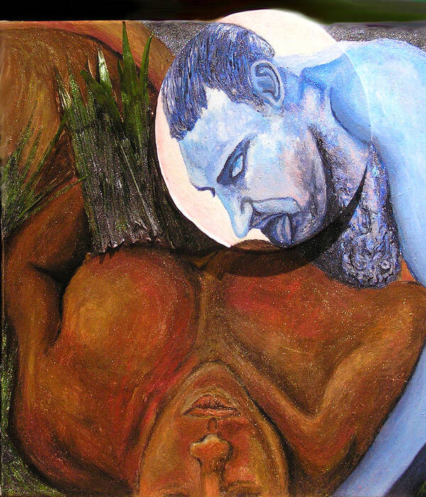 Male Couples Art Print featuring the painting Drawing Down the Man in the Moon by Stephen Mead