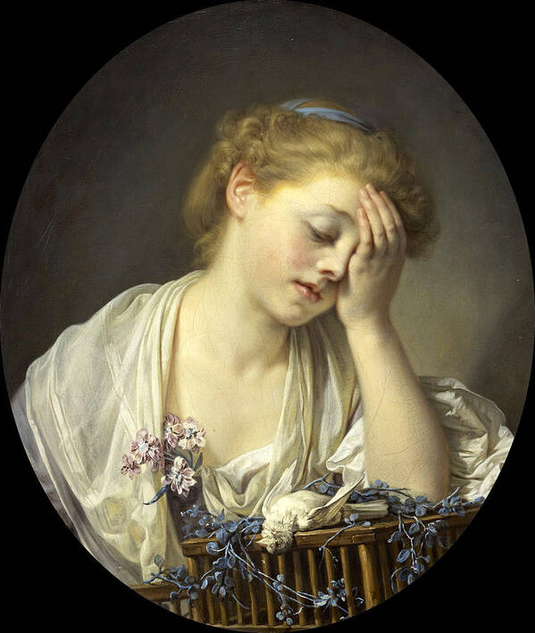 Jean-baptiste Greuze Art Print featuring the painting Girl with a Dead Canary by Jean-Baptiste Greuze