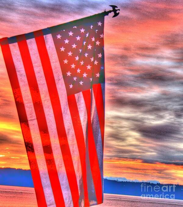 Flag Art Print featuring the photograph God Bless America Over Puget Sound by Tap On Photo
