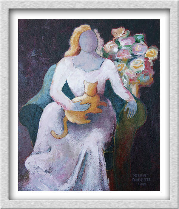 Painting Of Blond Woman With Blond Cat Art Print featuring the painting I Dyed My Cat to Match My Hair by Eve Riser Roberts