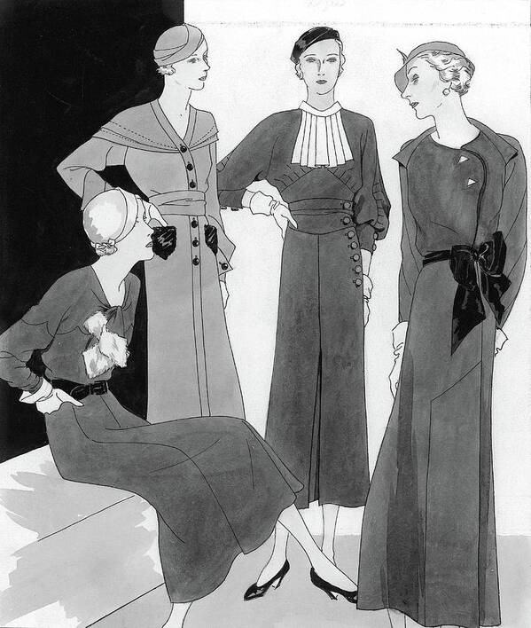 Fashion Art Print featuring the digital art Illustration Of Four Well Dressed Women by Polly Tigue Francis