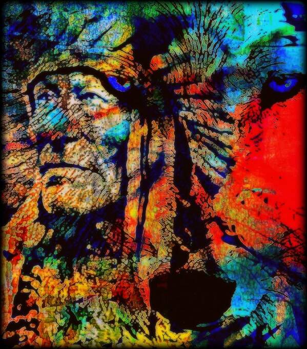 Native American Art Print featuring the mixed media In Trance With Wolf by Wendie Busig-Kohn