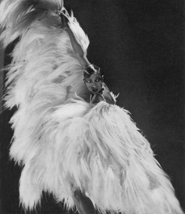 Accessories Art Print featuring the photograph Josephine Baker Wearing A Feather Costume by George Hoyningen-Huene