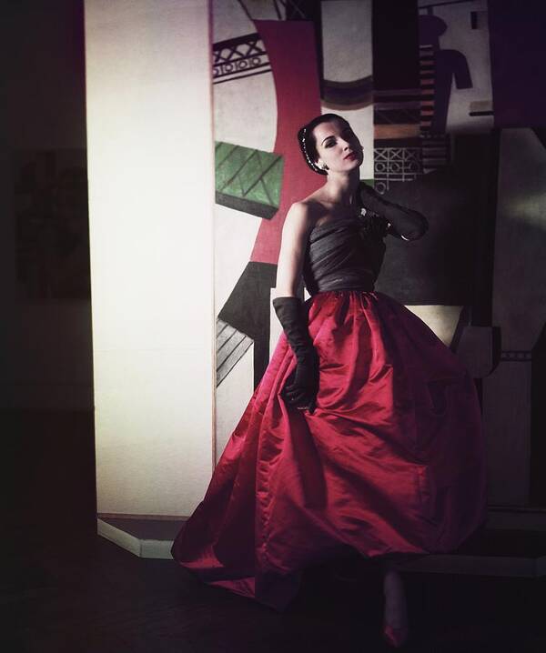 Studio Shot Art Print featuring the photograph Model Wearing Satin Ball Gown by Horst P. Horst