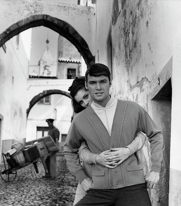 Fashion Art Print featuring the photograph Models Posing On A Street In Lisbon by Leonard Nones