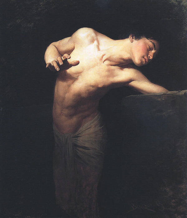 Narcissus Art Print featuring the painting Narcissus by Gyula Benczur