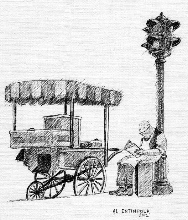 Push Cart Art Print featuring the drawing Old Pushcart by Al Intindola