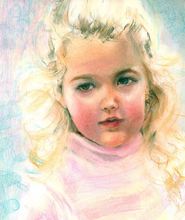 Greta Corens Pastel Portrait Of An Angelic Girl Art Print featuring the painting Pastel portrait of an angelic girl by Greta Corens