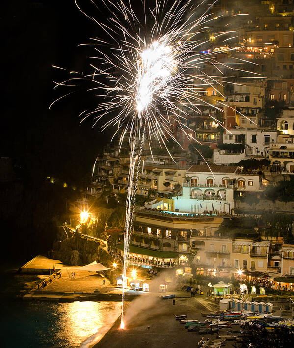 Europe Art Print featuring the photograph Positano Fireworks - Italy by Carl Amoth