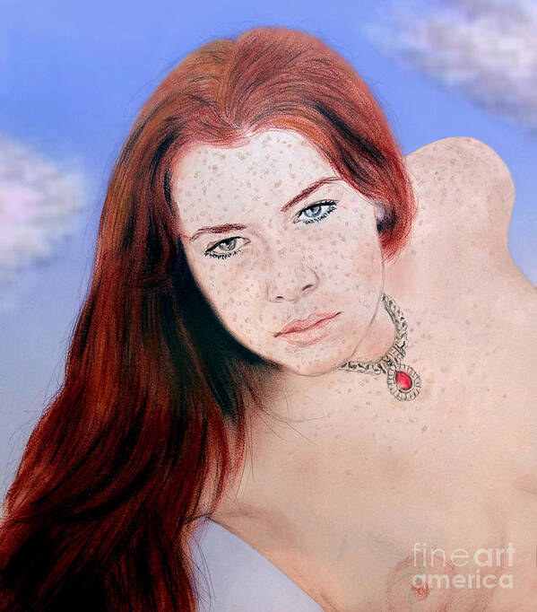 Drawing Art Print featuring the drawing Red Hair and Freckled Beauty Remake Nude Version II by Jim Fitzpatrick