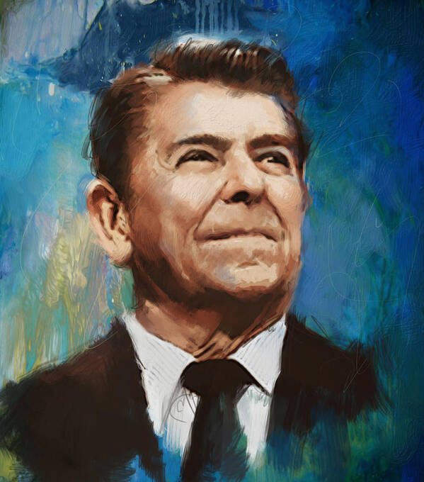 Rancho Del Cielo Art Print featuring the painting Ronald Reagan Portrait 6 by Corporate Art Task Force