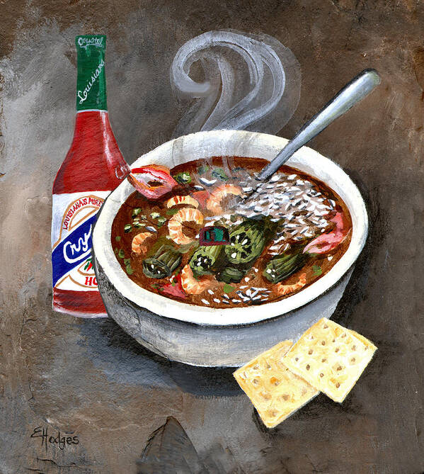 Gumbo Art Print featuring the painting Steamy Gumbo by Elaine Hodges