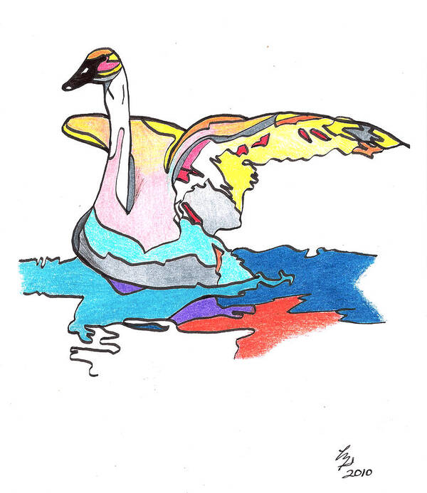 Swan Art Print featuring the drawing Swan2010 by Loretta Nash