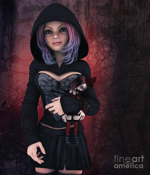3d Art Print featuring the digital art Sweet Betty with Gothic Doll by Jutta Maria Pusl