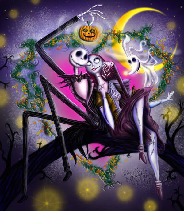 Halloween Art Print featuring the digital art Sweet loving dreams in Halloween night by Alessandro Della Pietra