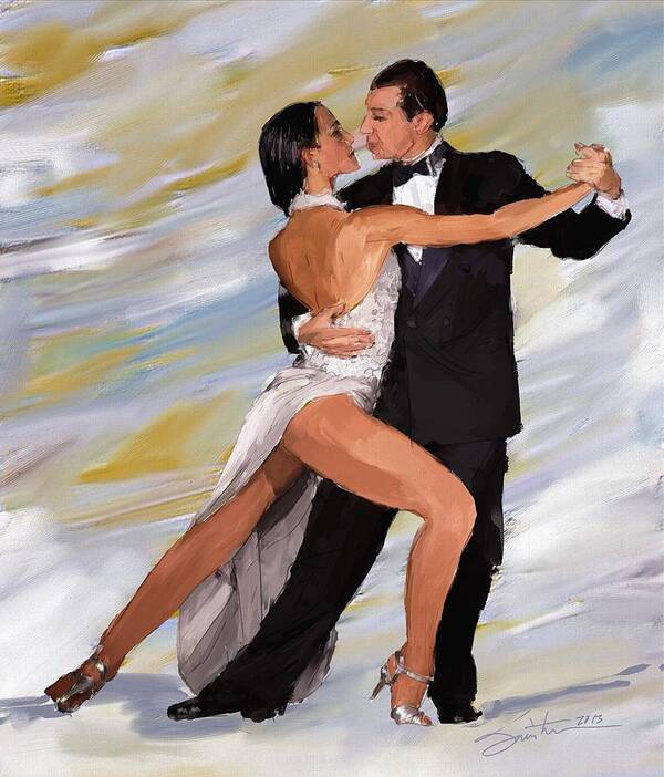 Dancer Art Print featuring the painting Tango Dancers by Rob Smith's