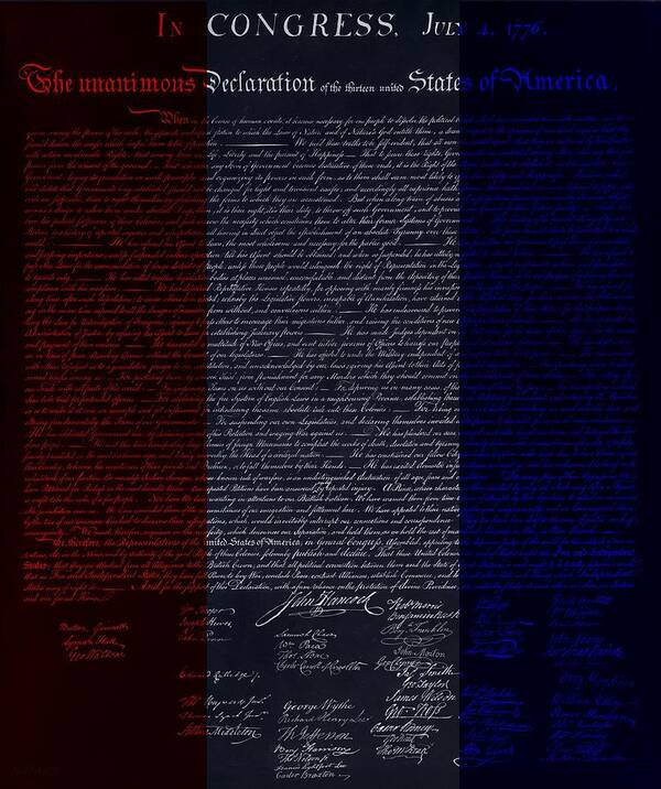 The Declaration Of Independence Art Print featuring the photograph THE DECLARATION OF INDEPENDENCE in NEGATIVE R W B by Rob Hans