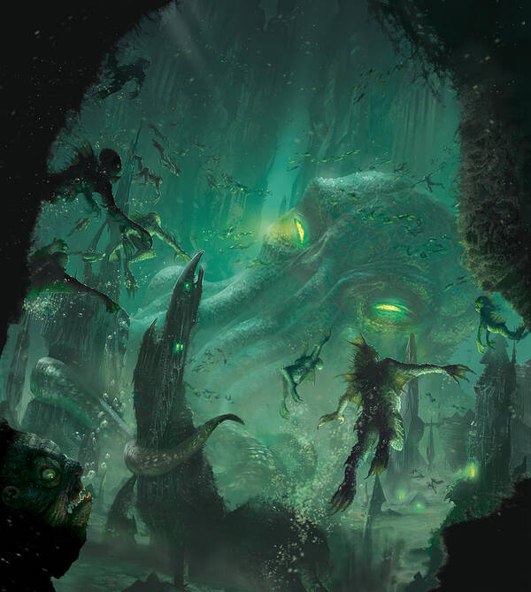 Cthulhu Art Print featuring the digital art The Sleeper Below by Ryan Barger