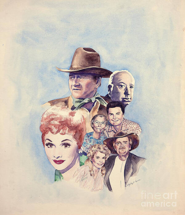 Tv Guide Cover Illustration By Sally Doyle-kopriva. This Was Produced For A Local Tv Station That Ran Reruns Of These Great Serials And Classic Movies. You Know Who They Are But Just In Case You Don't: Clockwise Top: John Wayne Art Print featuring the painting What's On T-V Tonight by Greg Kopriva