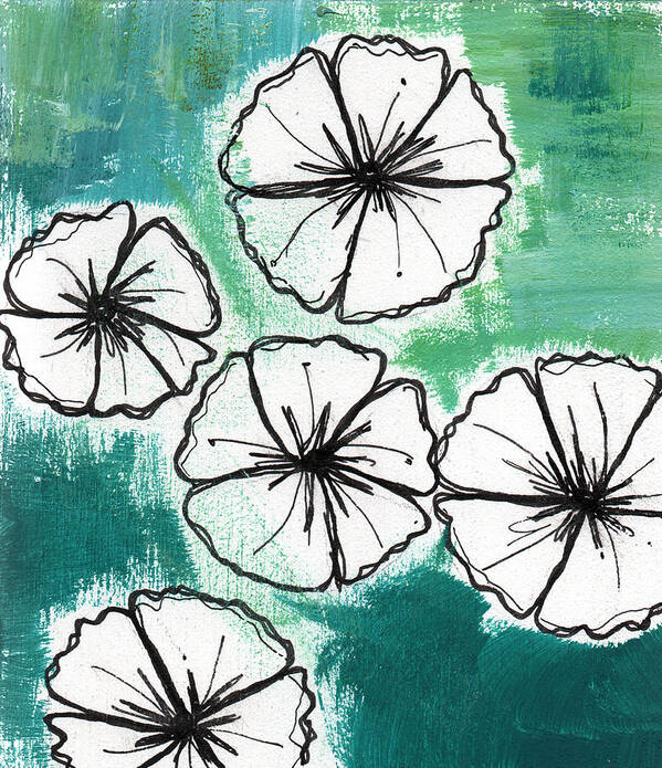 Flowers Art Print featuring the painting White Petunias- Floral Abstract Painting by Linda Woods