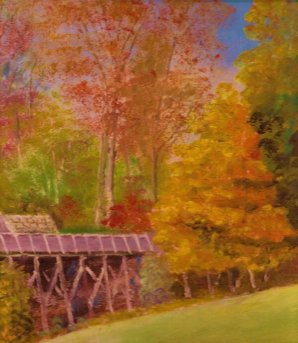 Trees Art Print featuring the painting Yellow Maple Tree Near Old Mill by Anne-Elizabeth Whiteway