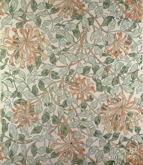 Arts And Crafts Movement Art Print featuring the tapestry - textile Honeysuckle Design by William Morris