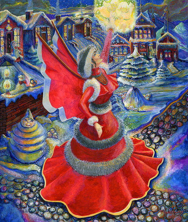 Christmas Art Print featuring the painting Christmas Angel in Red Dress by Jacquelin L Westerman