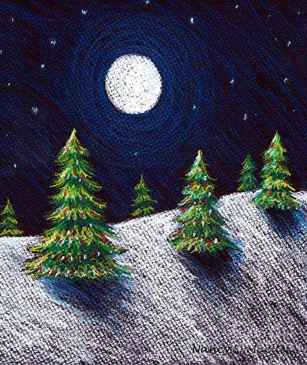 Pastels Art Print featuring the drawing Christmas Trees II by Nancy Mueller