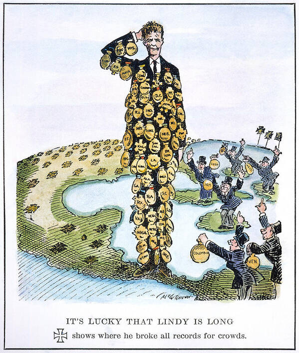 1927 Art Print featuring the drawing Lindbergh Cartoon by Granger