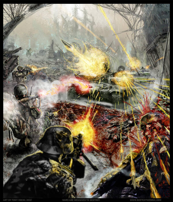 Cranial Impalement Art Print featuring the mixed media Wars Are Designed to Destroy by Tony Koehl