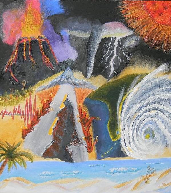 Volcano Art Print featuring the painting earth Wind and FIRE #1 by Warren Thompson