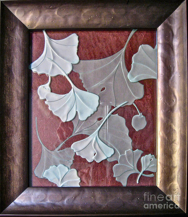 Red Art Print featuring the glass art Ginko Leaves on Red by Alone Larsen