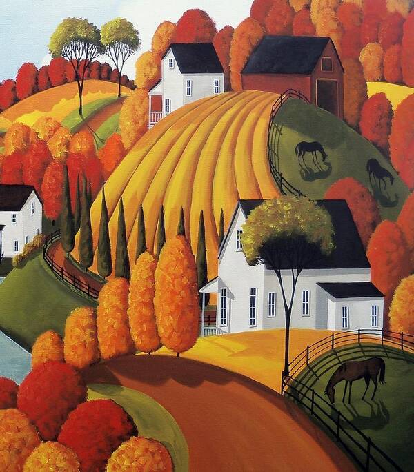 Landscape Art Print featuring the painting Autumn Glory - country modern landscape by Debbie Criswell