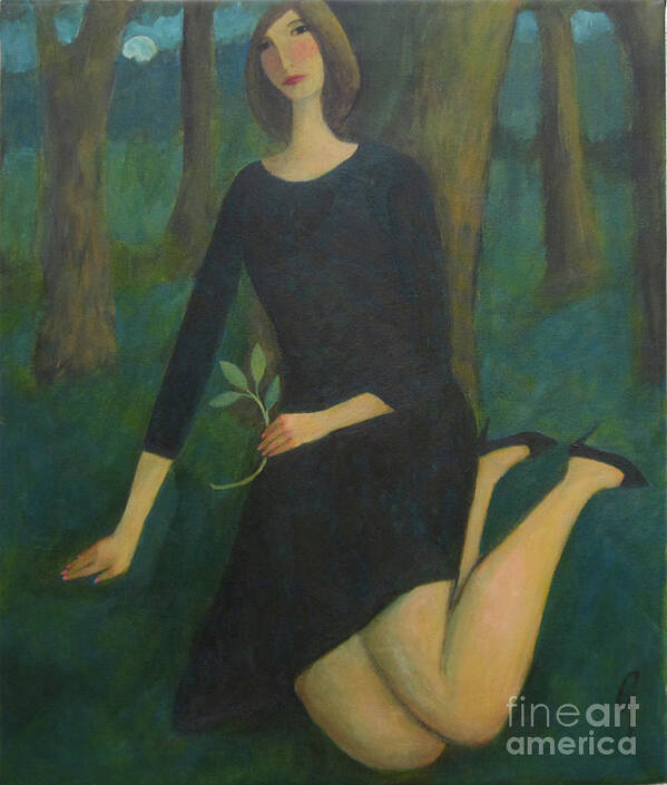 Woods. Woman Art Print featuring the painting Break In The Evening by Glenn Quist