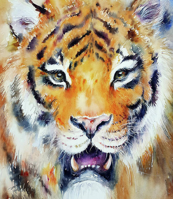 Tiger Art Print featuring the painting Caesar by Arti Chauhan