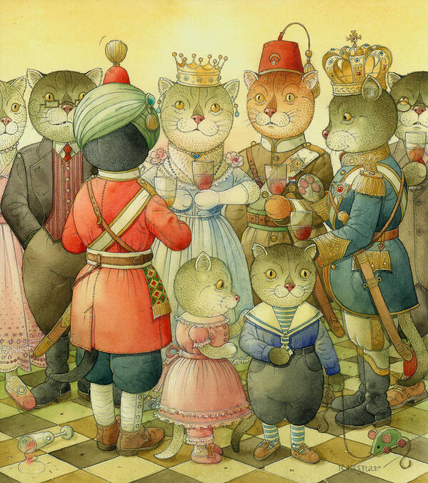 Cats Art Print featuring the painting Coctail Party by Kestutis Kasparavicius