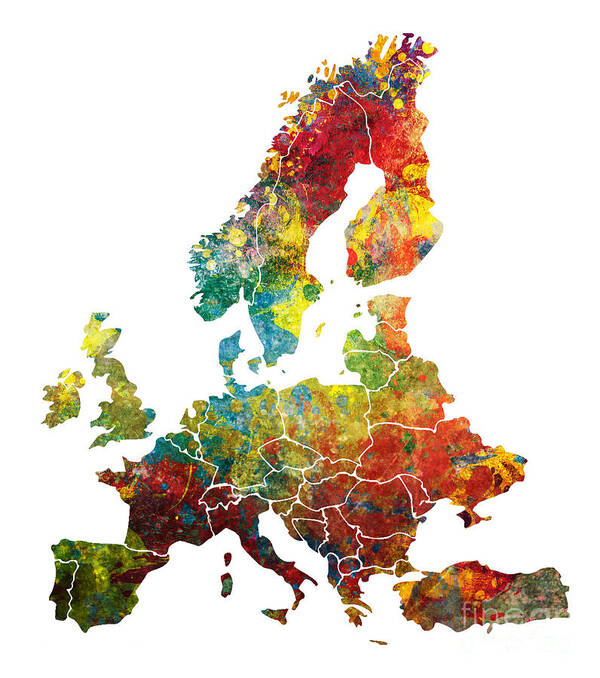 Europe Map Art Print featuring the digital art Europe Map dark colored by Justyna Jaszke JBJart