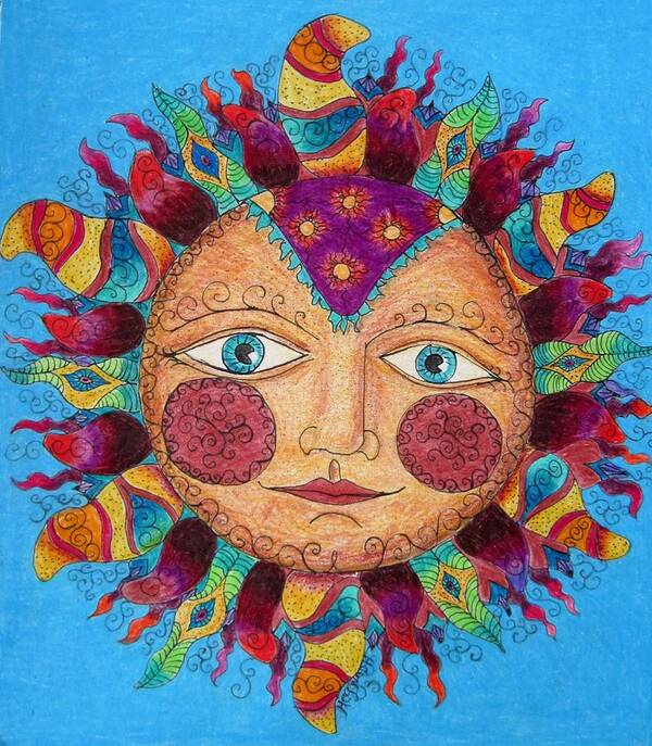Tangles Art Print featuring the drawing Festive Sun by Megan Walsh