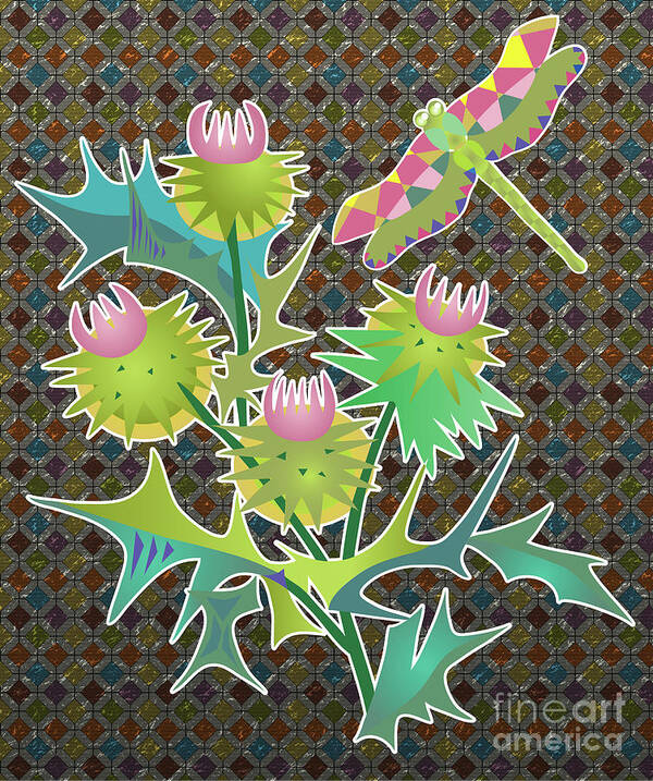 Thistle Art Print featuring the digital art Floral Pattern With Thistle by Ariadna De Raadt