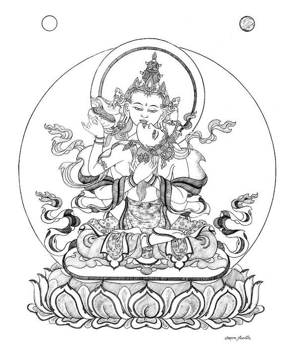 Bodhisattva Art Print featuring the drawing Heruka-Vajrasattva -Buddha of Purification by Carmen Mensink