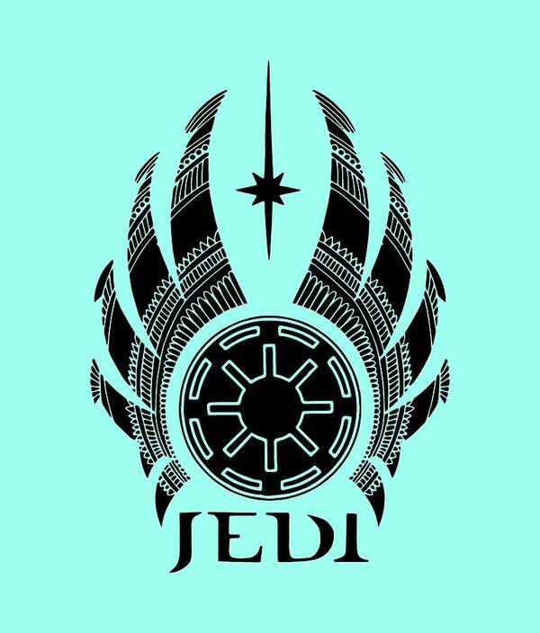 Jedi Art Print featuring the mixed media Jedi Symbol - Star Wars Art, Teal by Studio Grafiikka