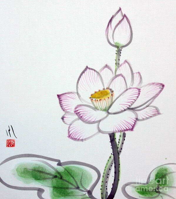 Lotus Art Print featuring the painting Lotus by Fumiyo Yoshikawa