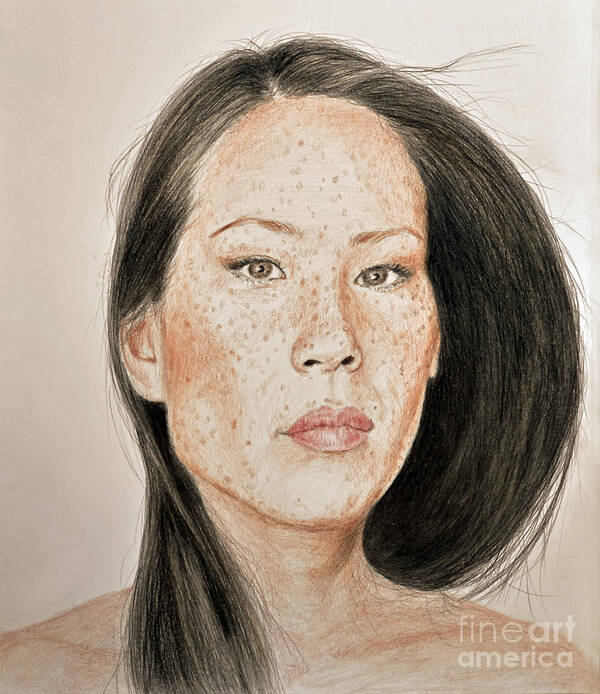 Lucy Liu Art Print featuring the drawing Lucy Liu Freckled Beauty by Jim Fitzpatrick