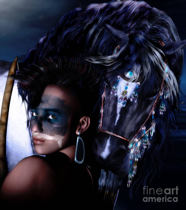 Native American Art Print featuring the digital art Midnight Ride by Shanina Conway