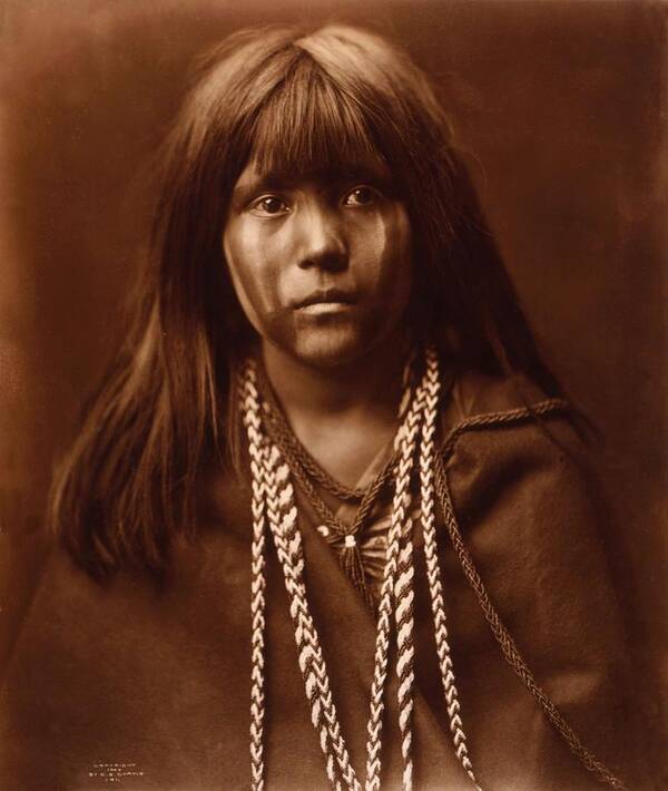 Native Art Print featuring the painting Mosa, Mohave girl, by Edward S. Curtis, 1903 by Celestial Images