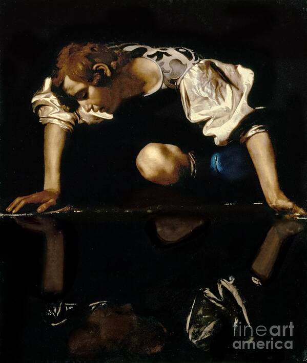 Narcissus Art Print featuring the painting Narcissus by Caravaggio