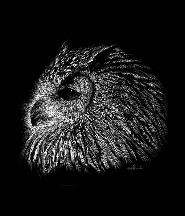 Owl Art Print featuring the drawing Owl Black and White by Isabel Salvador